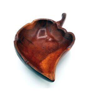 Leaf-Shaped Bowl Vintage Midcentury Modern Monkey Pod 8.5 Inch Rustic Kitchen